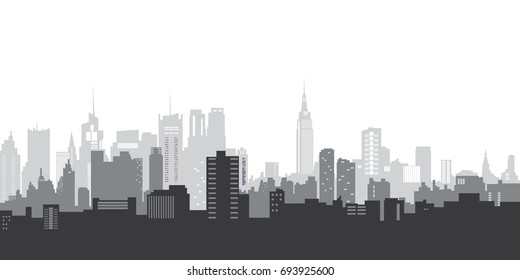 Vector illustration landscape. Blue silhouette of the city. City landscape in a flat style. Modern city landscape. Urban backgrounds. The daily horizon of the city..