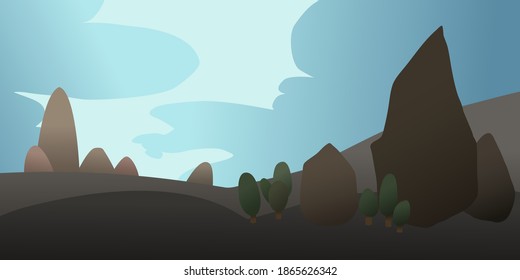 vector illustration of the landscape  with brown stones and blue rocks