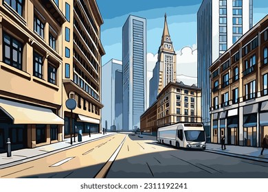 Vector illustration of a landscape of buildings in an urban area