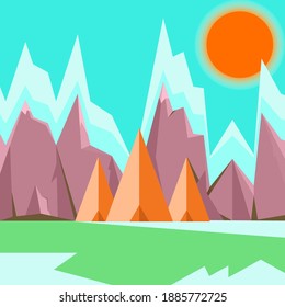 Vektorgrafik-Landschaft mit Lager und Bergen
