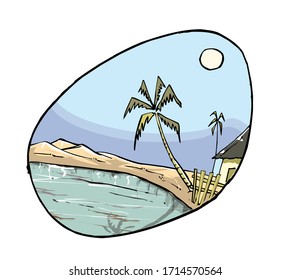 Vector illustration of landscape with coconut tree.