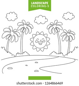 Vector Illustration Of Landscape Coloring Page