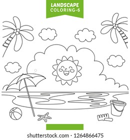 Vector Illustration Of Landscape Coloring Page
