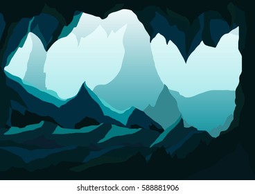 Vector Illustration Landscape of deep blue cave