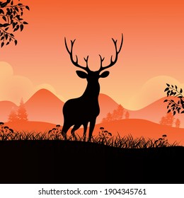 Vector illustration of a landscape with a deer.