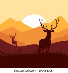 Vector illustration of a landscape with a deer.