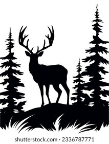 Vector illustration landscape with forest and deer