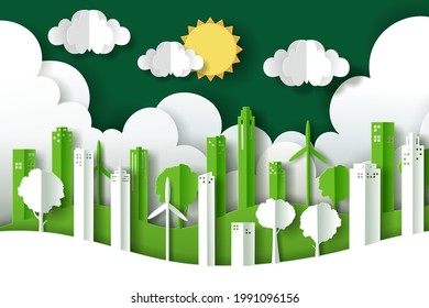 Vector illustration of landscape with green eco urban city, Earth day and world environment day concept, eps 10 vector.