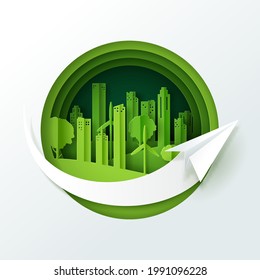 Vector illustration of landscape with green eco urban city, Earth day and world environment day concept, eps 10 vector.