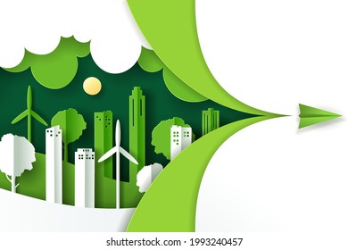 Vector illustration of landscape with green eco urban city, Earth day and world environment day concept, eps 10 vector.