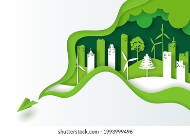 Vector illustration of landscape with green eco urban city, Earth day and world environment day concept, eps 10 vector.