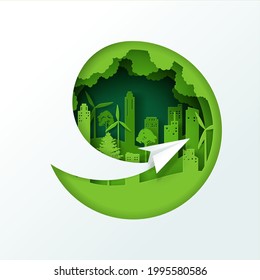 Vector illustration of landscape with green eco urban city, Earth day and world environment day concept, eps 10 vector.