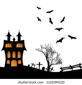 Vector illustration of a landscape with a Halloween castle