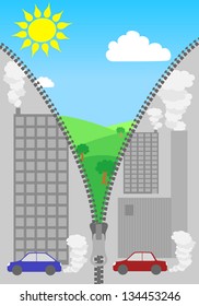 vector illustration of a landscape hidden behind the zipper