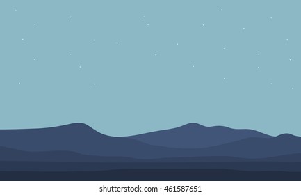 Vector illustration landscape of hill silhouettes in fog