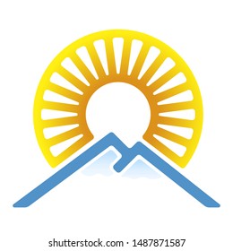 Vector illustration. Landscape icon in soft colors. Sun and mountain.