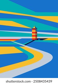 Ilustración vectorial de paisaje con faro en Alemania. Campos con faro.