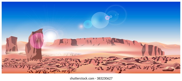 Vector illustration of landscape of a Mars planet. Seamless horizontally if needed.
