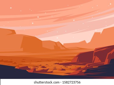 vector illustration of landscape of the Martian surface, the red planet