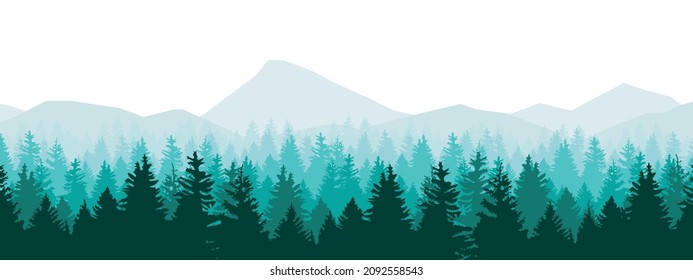 Vector Illustration Landscape Mountain Nature Forest Background Pine Tree Vector.