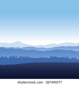 Vector illustration landscape of mountains in fog