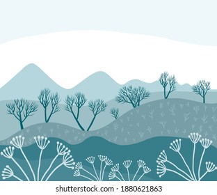 Vektorgrafik: Landschaft mit Bergen, einfarbig