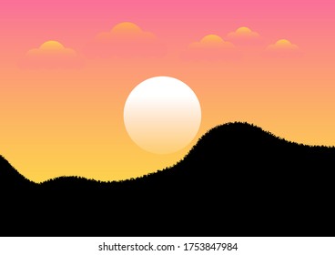 Vector illustration : Landscape with Mountains and sunlight and cloud. EPS10
