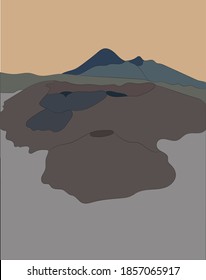vector illustration landscape of mountains at sunset