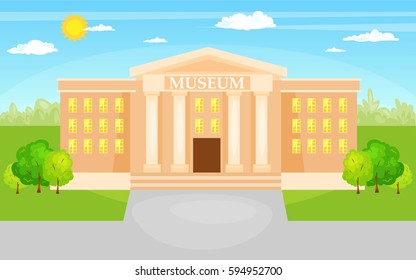 Vector Illustration Of  Landscape With  Museum Building With Title And Columns Vector Illustration