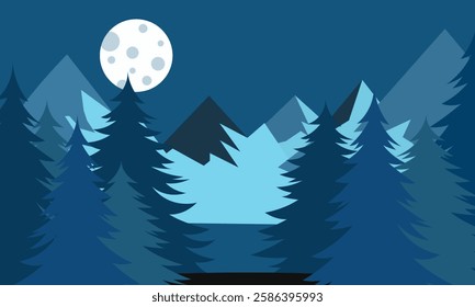 Vector illustration of  landscape in the night forest