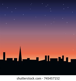 Vector illustration of landscape night sky with stars. Best background for romantic lettering, banner/card/postcard template. – stock vector