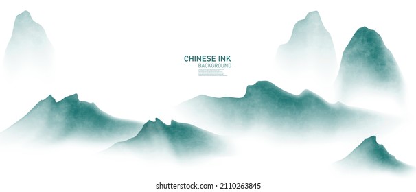 Ilustración vectorial de un cuadro paisajístico con tinta china sobre papel antiguo con un hermoso diseño.