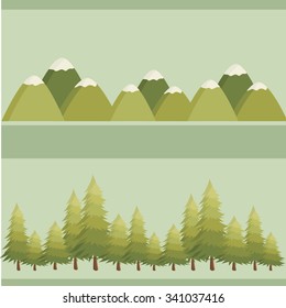 Vector illustration. Landscape panoramas of mountains and forests