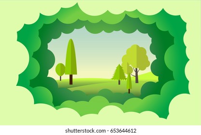 vector illustration of landscape paper art style. hello summer. decorative concept