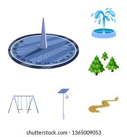 Vector illustration of landscape and park sign. Set of landscape and nature vector icon for stock.