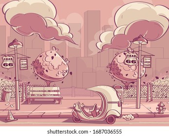 Vector illustration landscape pink colored. For web, video games, user interface, design, postcard.