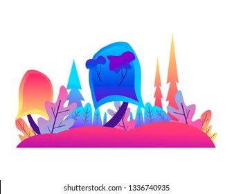 Vector illustration landscape, plants and trees in trendy flat style and bright vibrant gradient colors - background with copy space for text, background for banner, greeting card.