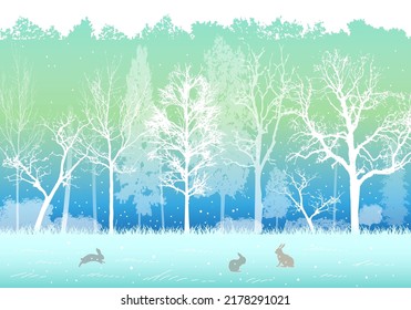 vector illustration landscape with rabbit and forest, poster