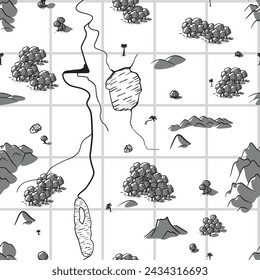 Vector illustration. Landscape with a river and trees top view.