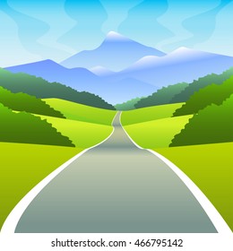 vector illustration of a landscape with a road to the mountains