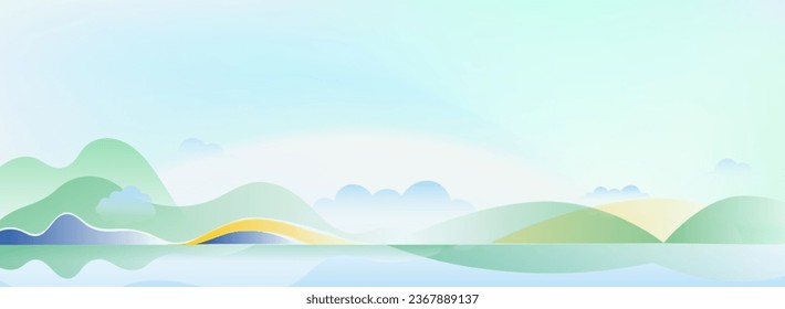 Vector illustration of a landscape with sea and mountains in the background.