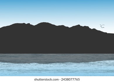 Vector illustration of a landscape with sea and mountains