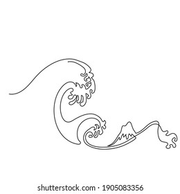 Vector illustration of landscape with  sea wave and mountain. Modern one line art. Can be use as home decor such as posters, wallpapers, tattoo, tee shirt print, embroidery and as social media design