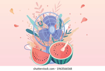 Vector illustration of landscape seen from the veranda of summer