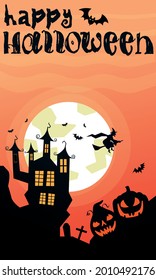 Vector Illustration of a Landscape with a Spooky Haunted Halloween house and a Full Moon. vector illustration of Happy Halloween