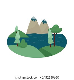 Vector illustration of landscape and tree symbol. Set of landscape and hill stock symbol for web.