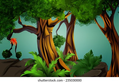 Vector illustration of landscape - tropical forest (jungle)