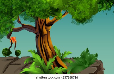 Vector illustration of landscape - tropical forest (jungle)