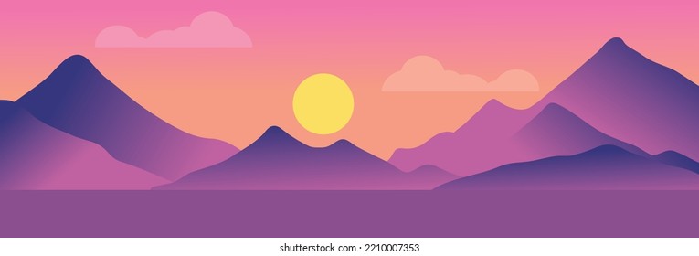 Vector illustration. Landscape with a view of the beautiful towering mountains. for background or banner.