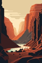 Vector Illustration Landscape View Grand Canyon Monument Valley, Arizona